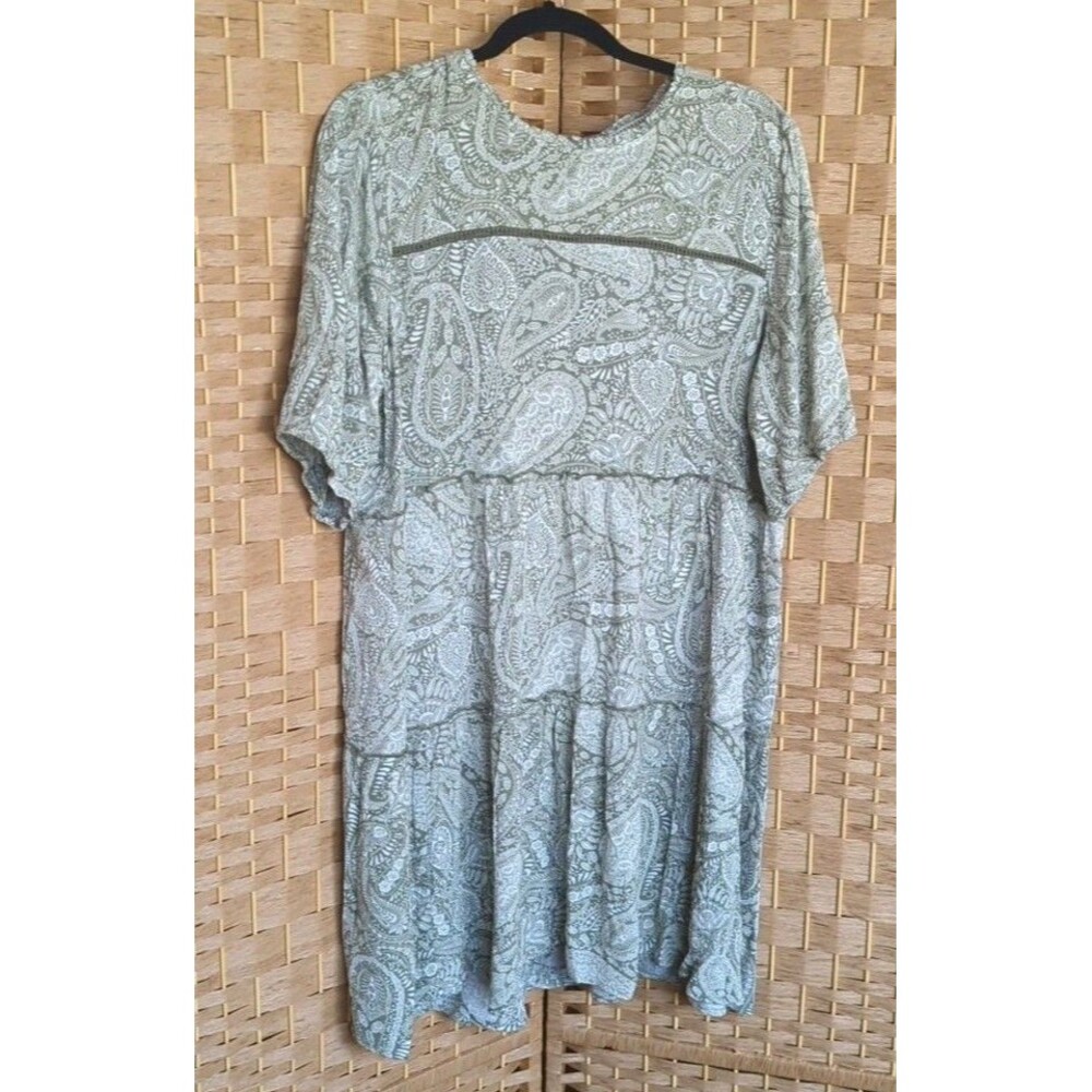 Knox Rose Elbow Sleeve Tiered Dress Green Paisley Print Size Large
